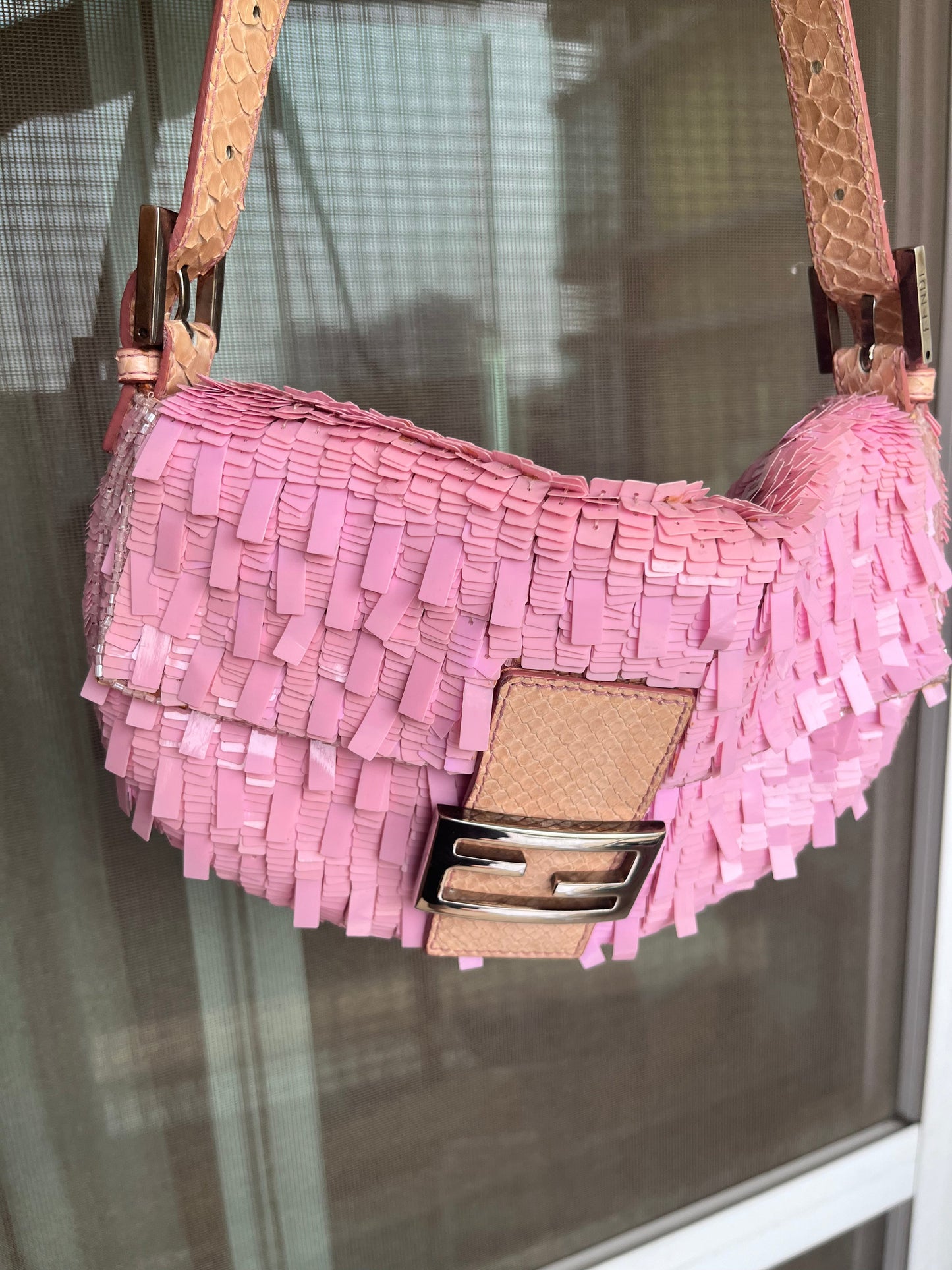 Fendi Baguette Glitter Pink square sequins