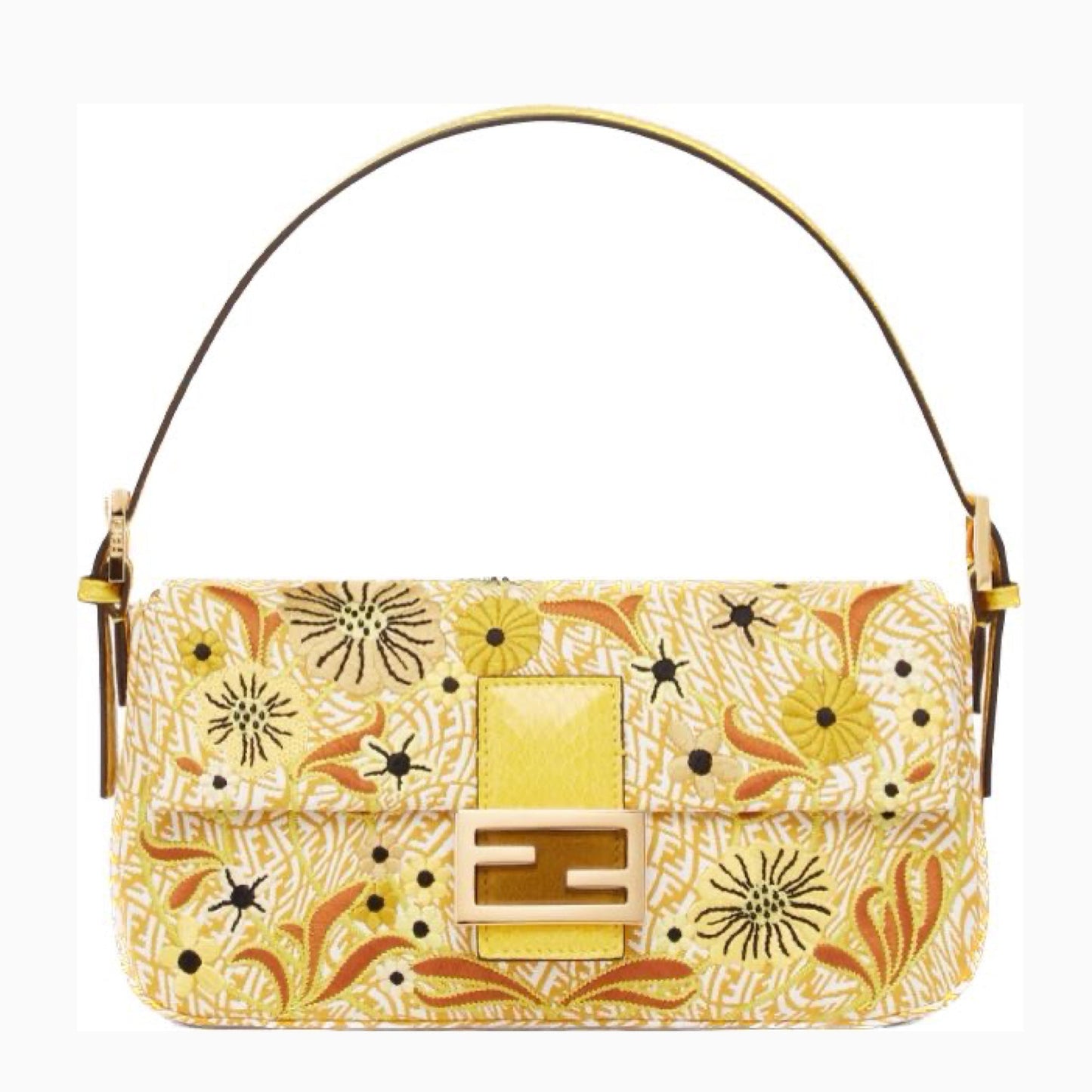Fendi Baguette 1997 in Yellow FF vertigo Jacquard with embroidery