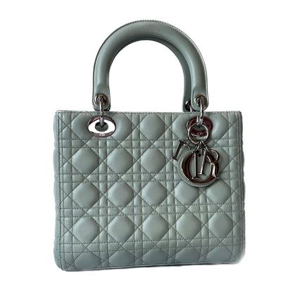 Lady Dior Medium Mint Cannage Lambskin Leather with silver hardware and strap
