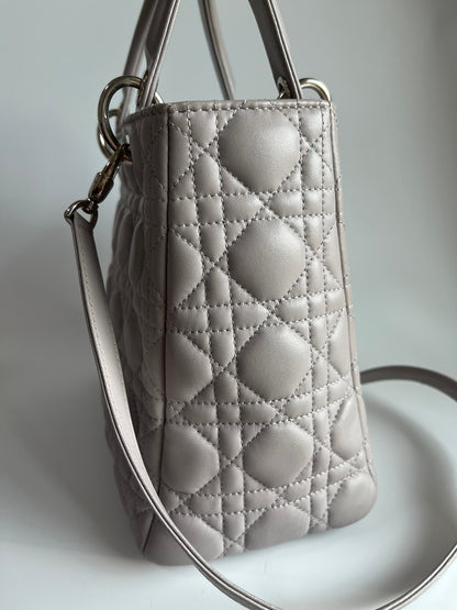 Lady Dior Grey Cannage Leather Medium with strap