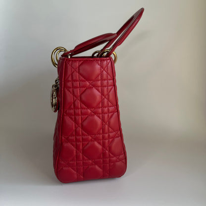 Lady Dior Red Lambskin Cannage Leather Medium