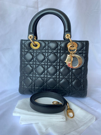 Lady Dior Medium Black Cannage Lambskin Leather