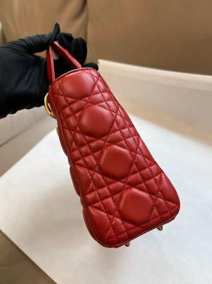 Lady Dior Small My Abcdior Red Lambskin Cannage Leather