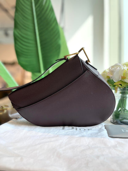 Dior Saddle Maroon Medium Grained Leather Handbag with Strap