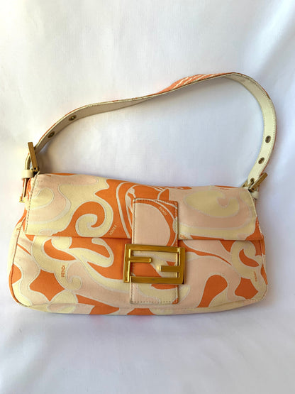 FENDI Baguette Orange Multicolor Silk with Psychedelic prints