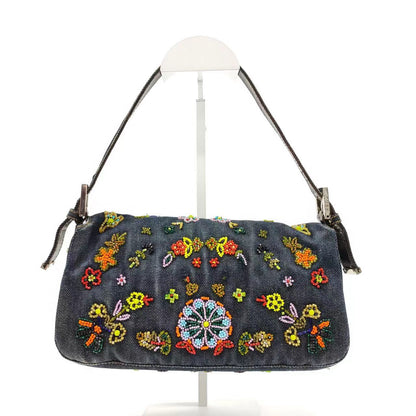 FENDI Baguette Blue Denim with beaded Flower Embroidery