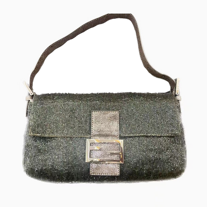Fendi Baguette Glitter Gunmetal black glitter