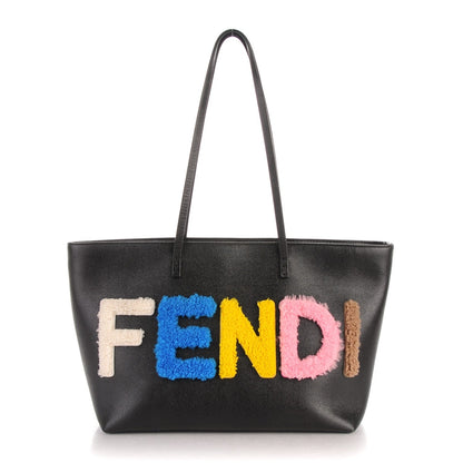 FENDI VITELLO ELITE SHEARLING SMALL LOGO TOTE