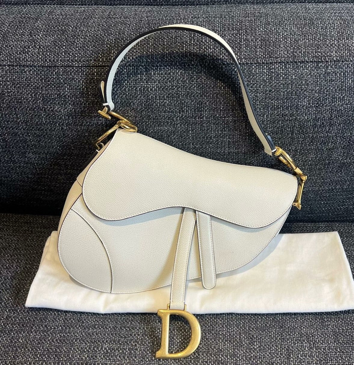 Dior Saddle White Medium Grained Leather Handbag like new