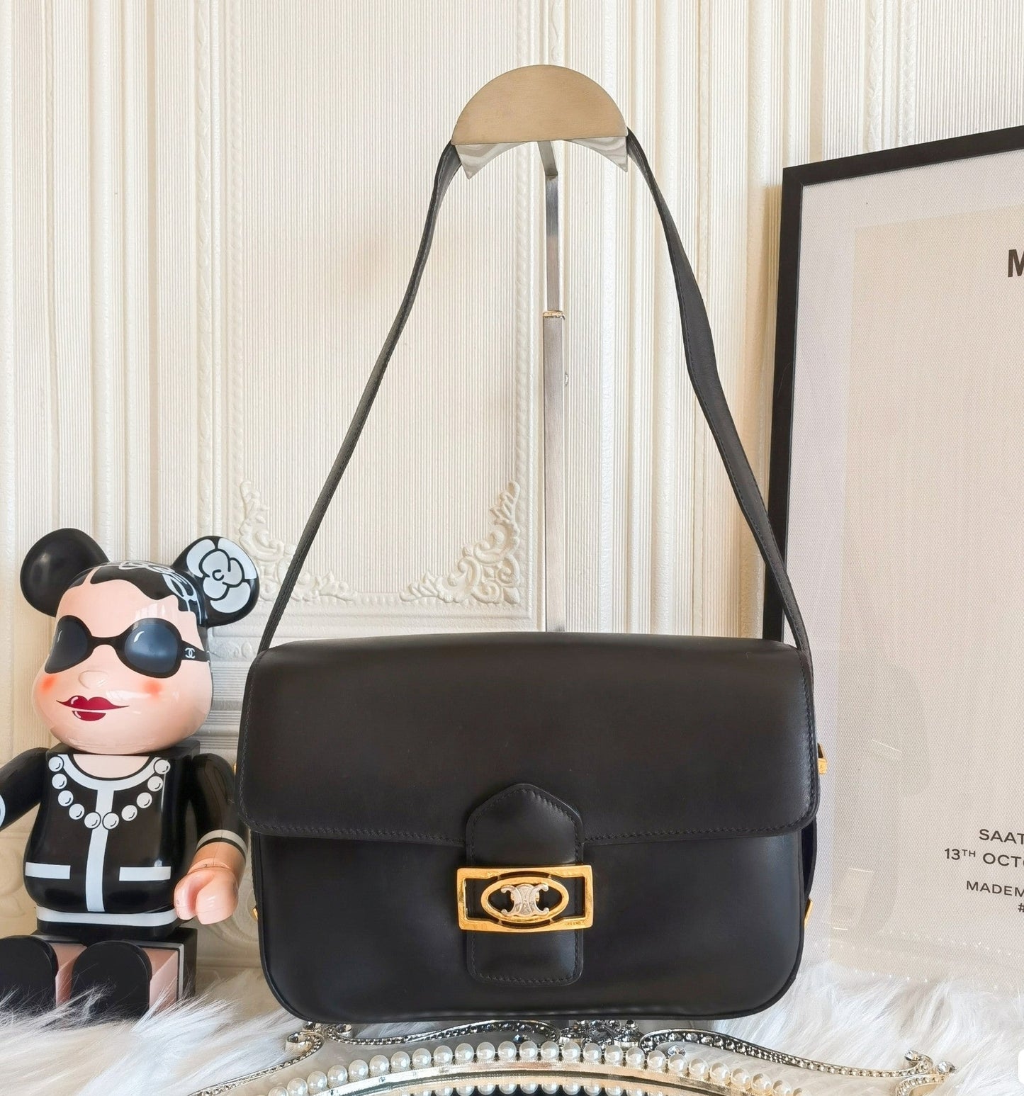 CELINE Crecy Vintage Classic Flap Black Box Leather crossbody bag
