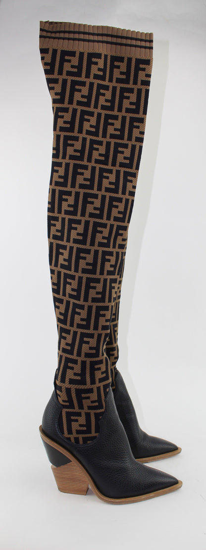 FENDI FF COWBOY OVER-THE-KNEE SOCK BOOTS
