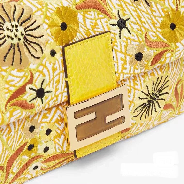 Fendi Baguette 1997 in Yellow FF vertigo Jacquard with embroidery