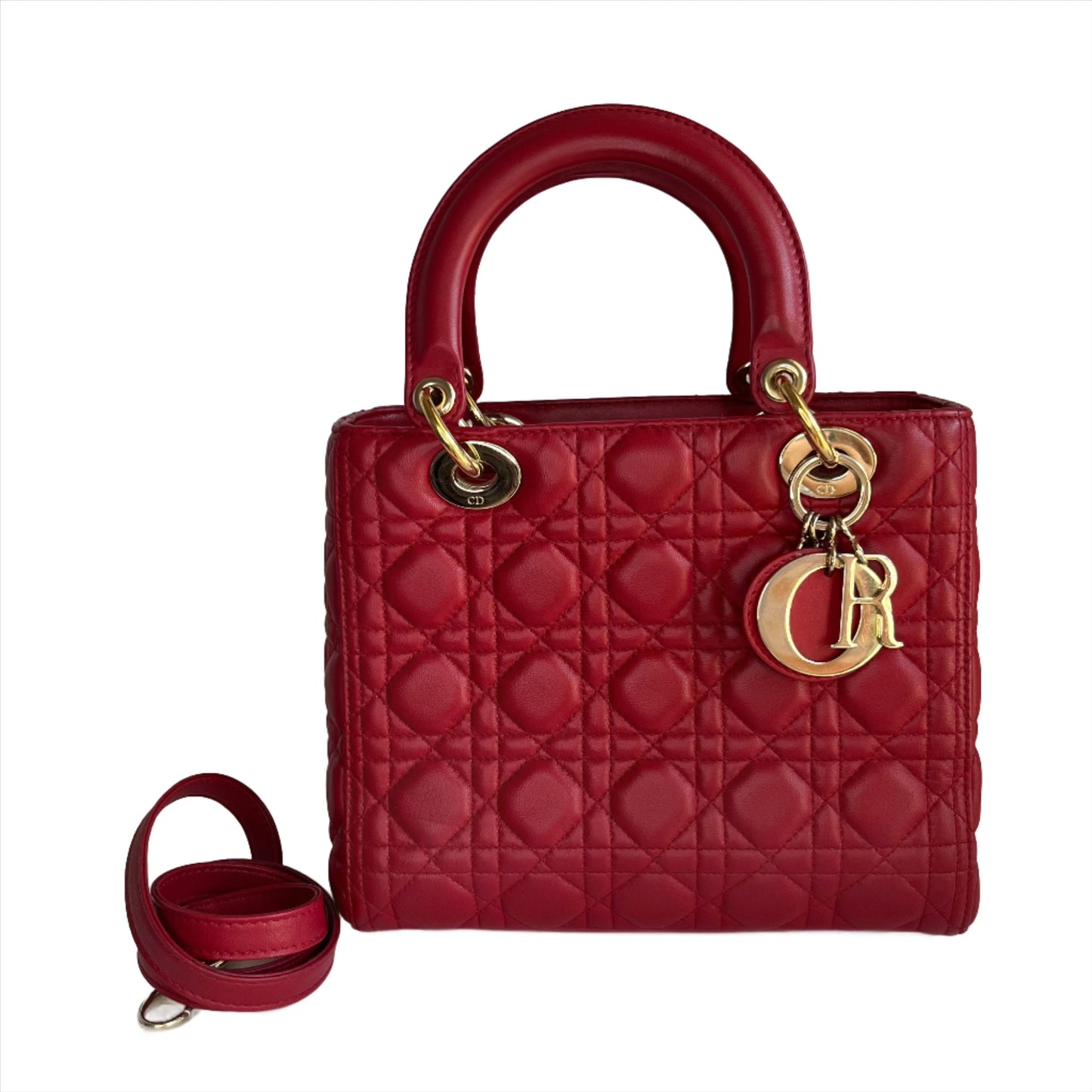 Lady Dior Red Lambskin Cannage Leather Medium