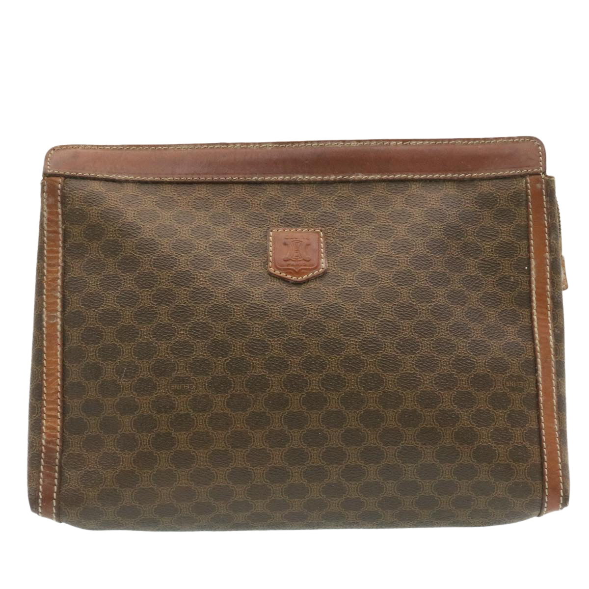 Luxury CELINE Macadam Canvas Clutch Bag PVC Leather Brown  ki1226
