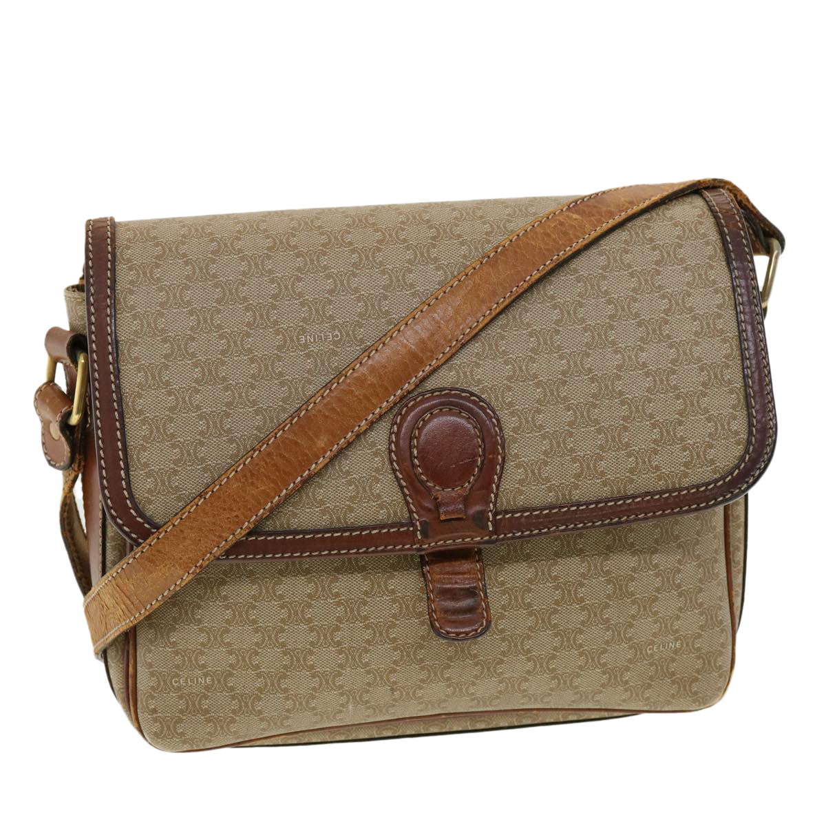 Luxury CELINE Macadam Canvas Shoulder Bag Beige  ki2254