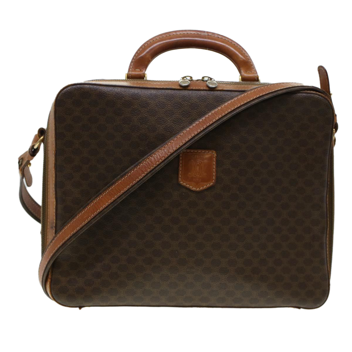 Luxury CELINE Macadam Canvas Briefcase PVC Leather 2way Brown  ki3039