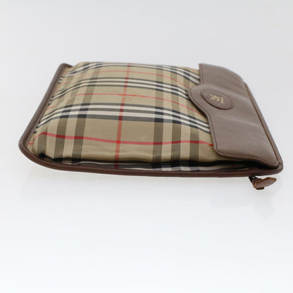 Luxury BurberrySs Nova Check Clutch Bag Nylon Leather Beige Auth ki3144