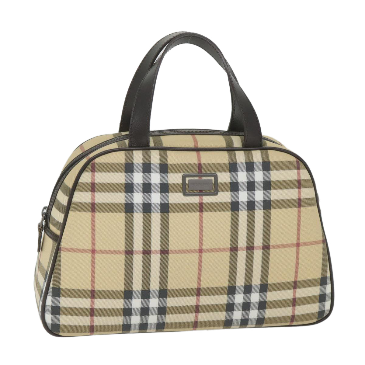 Luxury Burberry Nova Check Hand Bag PVC Leather Beige Auth ki3649