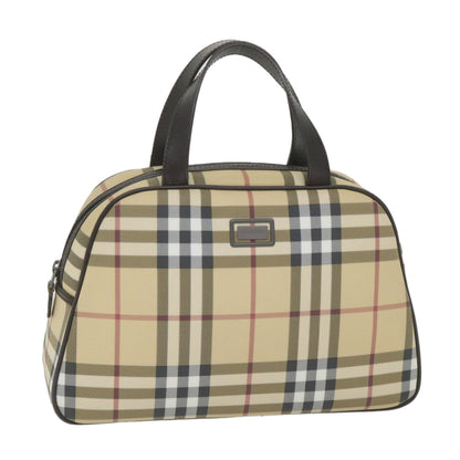 Luxury Burberry Nova Check Hand Bag PVC Leather Beige Auth ki3649