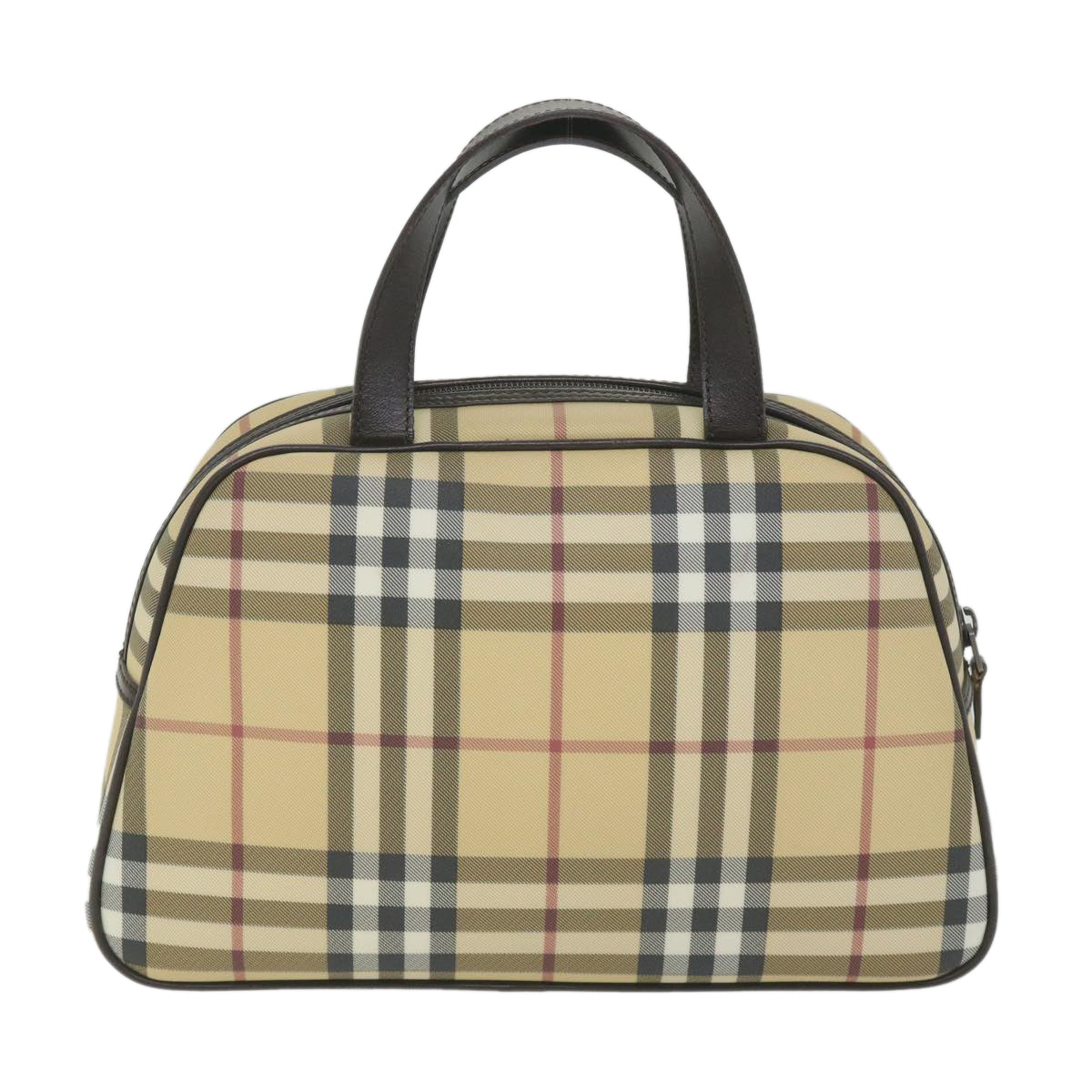 Luxury Burberry Nova Check Hand Bag PVC Leather Beige Auth ki3649