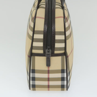 Luxury Burberry Nova Check Hand Bag PVC Leather Beige Auth ki3649