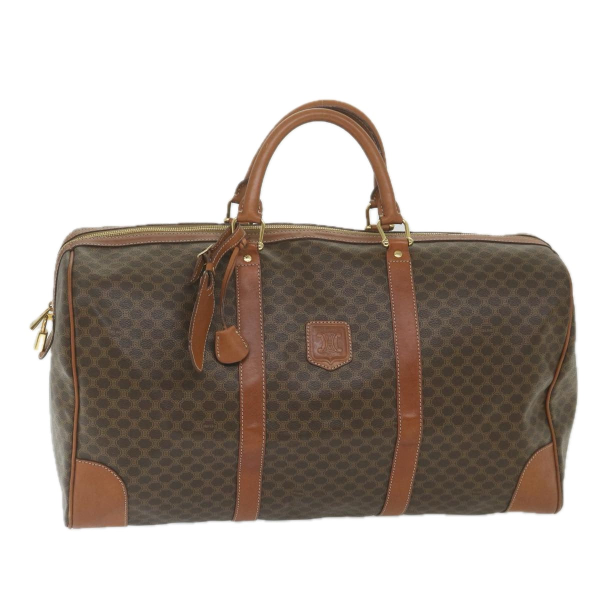 Luxury CELINE Macadam Canvas Boston Bag PVC Leather Brown  ki3775