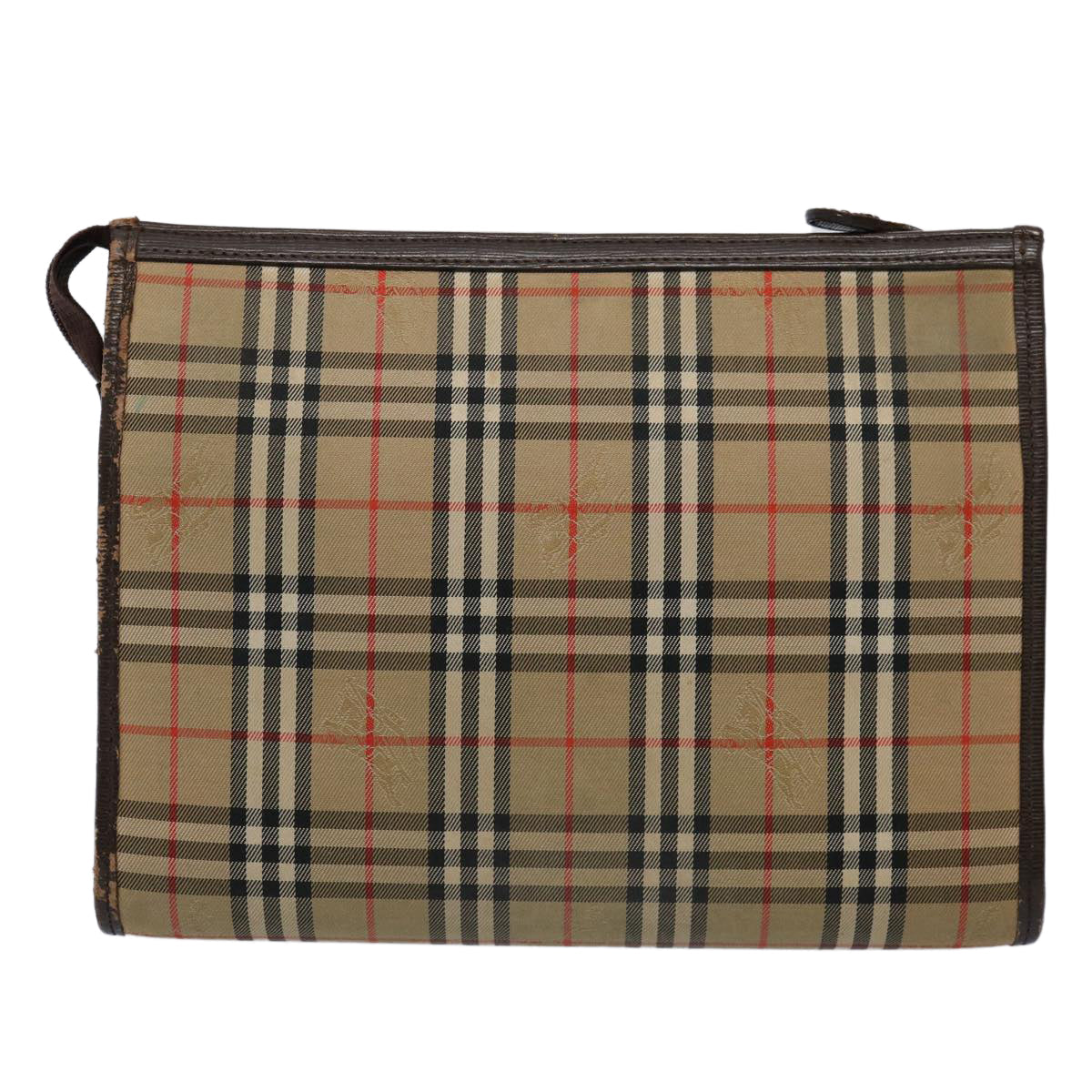Luxury BurberrySs Nova Check Clutch Bag Nylon Canvas Brown Auth ki3865