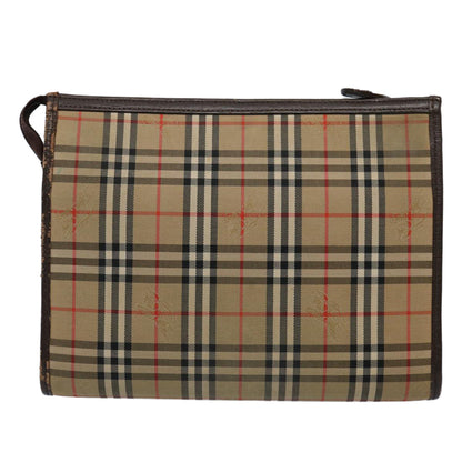 Luxury BurberrySs Nova Check Clutch Bag Nylon Canvas Brown Auth ki3865