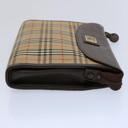 Luxury BurberrySs Nova Check Clutch Bag Nylon Canvas Brown Auth ki3865