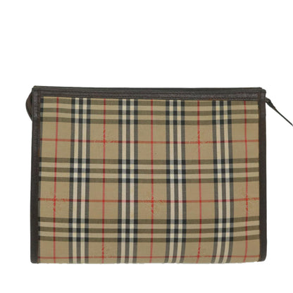 Luxury BurberrySs Nova Check Clutch Bag Nylon Canvas Beige Auth ki3989