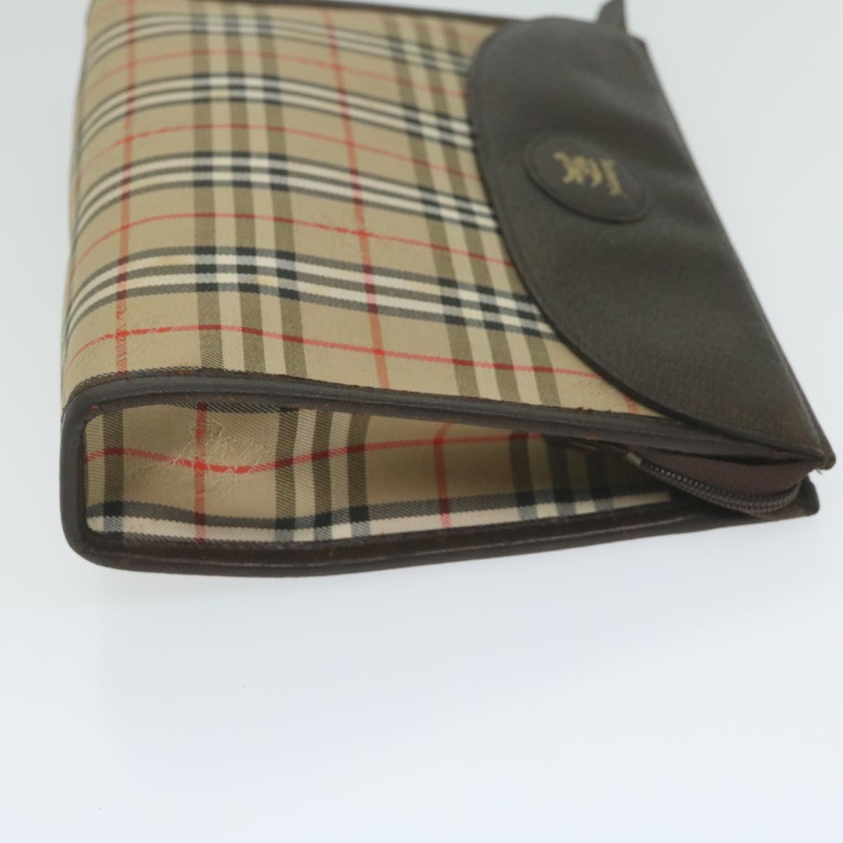 Luxury BurberrySs Nova Check Clutch Bag Nylon Canvas Beige Auth ki3989