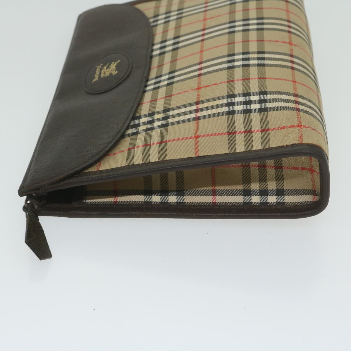 Luxury BurberrySs Nova Check Clutch Bag Nylon Canvas Beige Auth ki3989