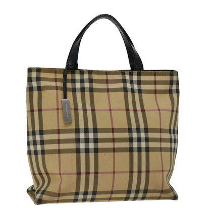 Luxury Burberry Nova Check Hand Bag PVC Beige Auth ki4182