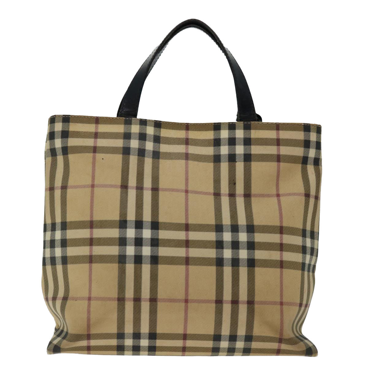 Luxury Burberry Nova Check Hand Bag PVC Beige Auth ki4182
