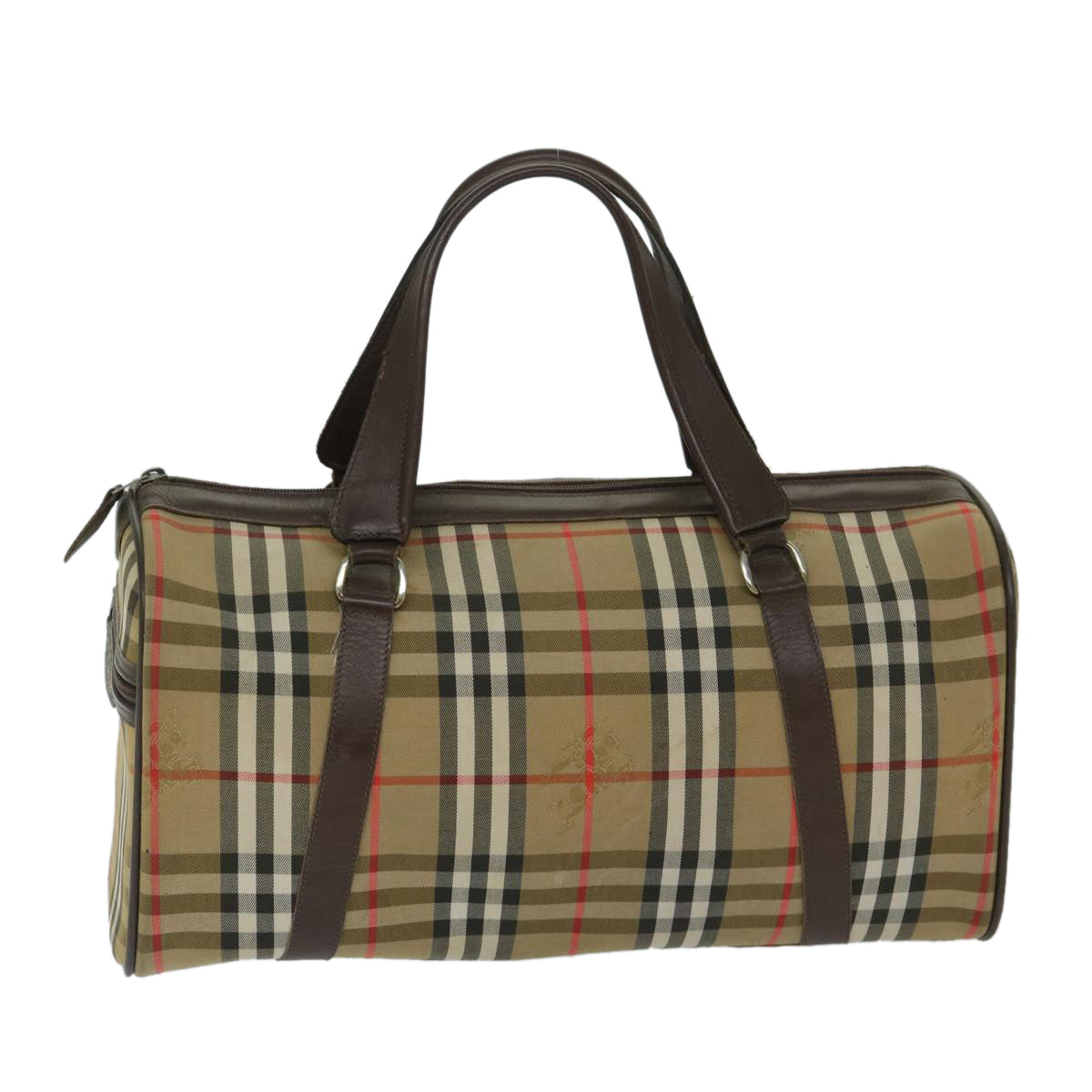 Luxury BurberrySs Nova Check Boston Bag Canvas Beige Auth ki4187