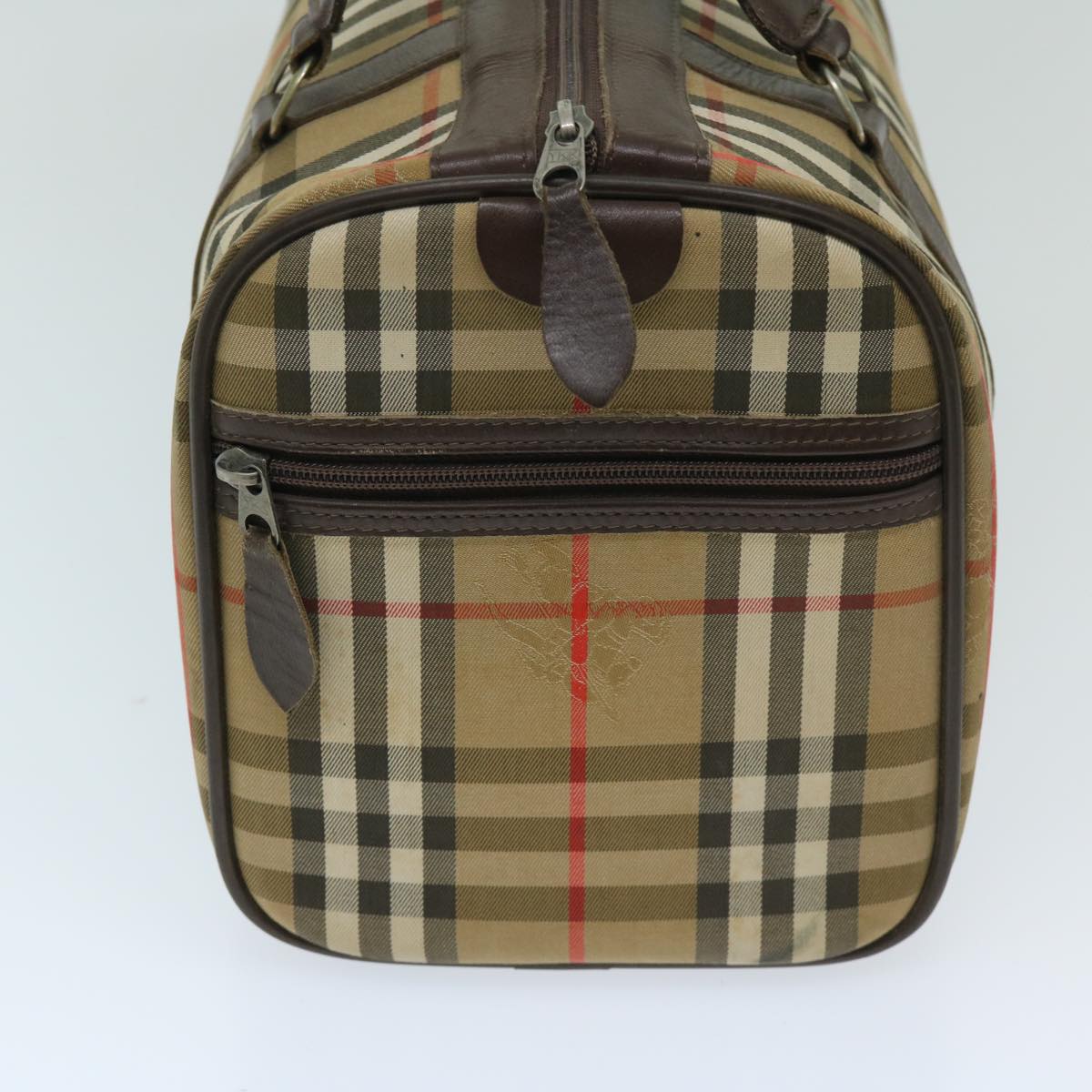 Luxury BurberrySs Nova Check Boston Bag Canvas Beige Auth ki4187