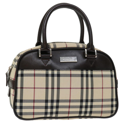 Luxury Burberry Nova Check Hand Bag Nylon Beige Auth ki4265