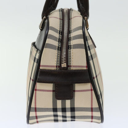 Luxury Burberry Nova Check Hand Bag Nylon Beige Auth ki4265