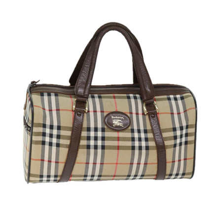 Luxury BurberrySs Nova Check Boston Bag Canvas Beige Auth ki4441