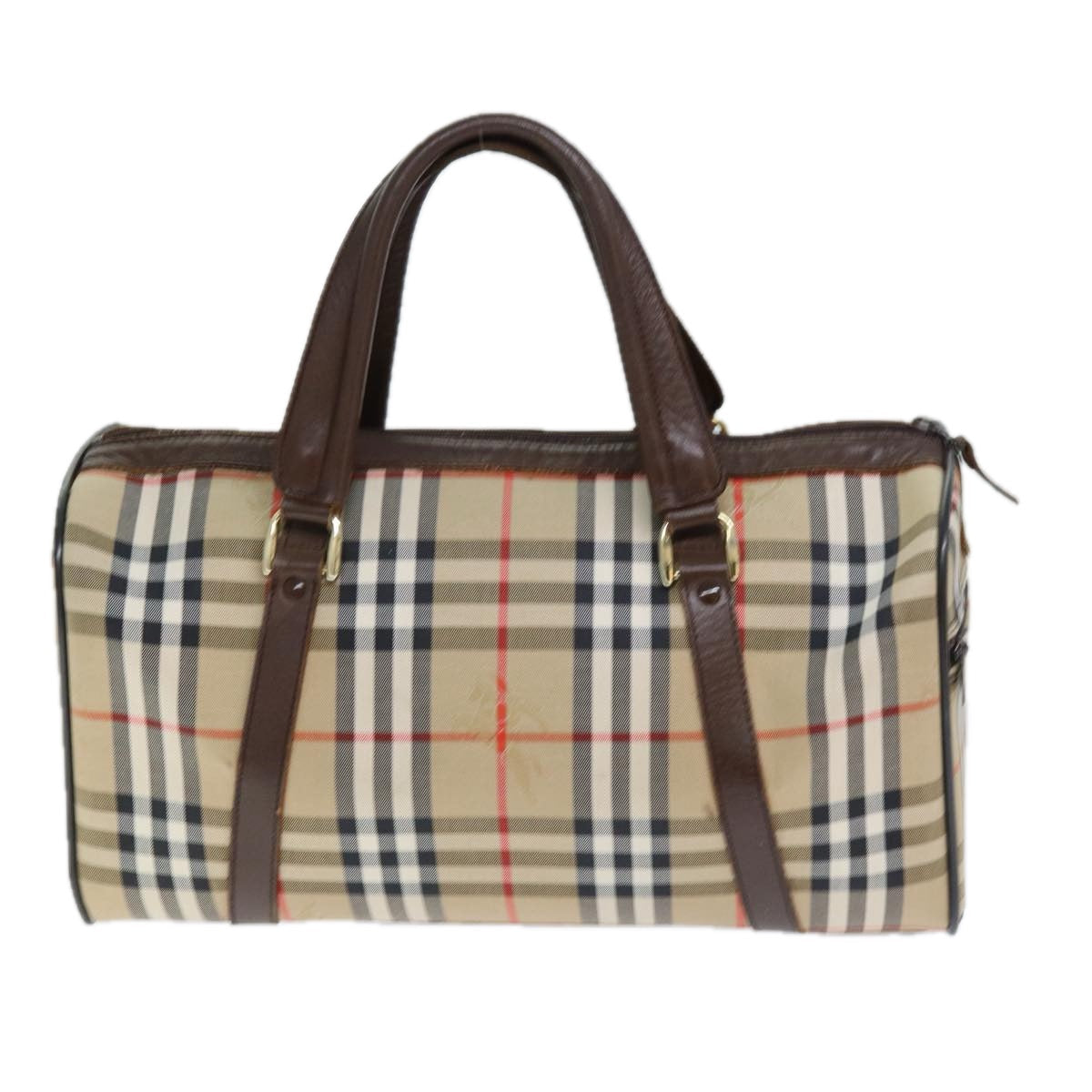 Luxury BurberrySs Nova Check Boston Bag Canvas Beige Auth ki4441