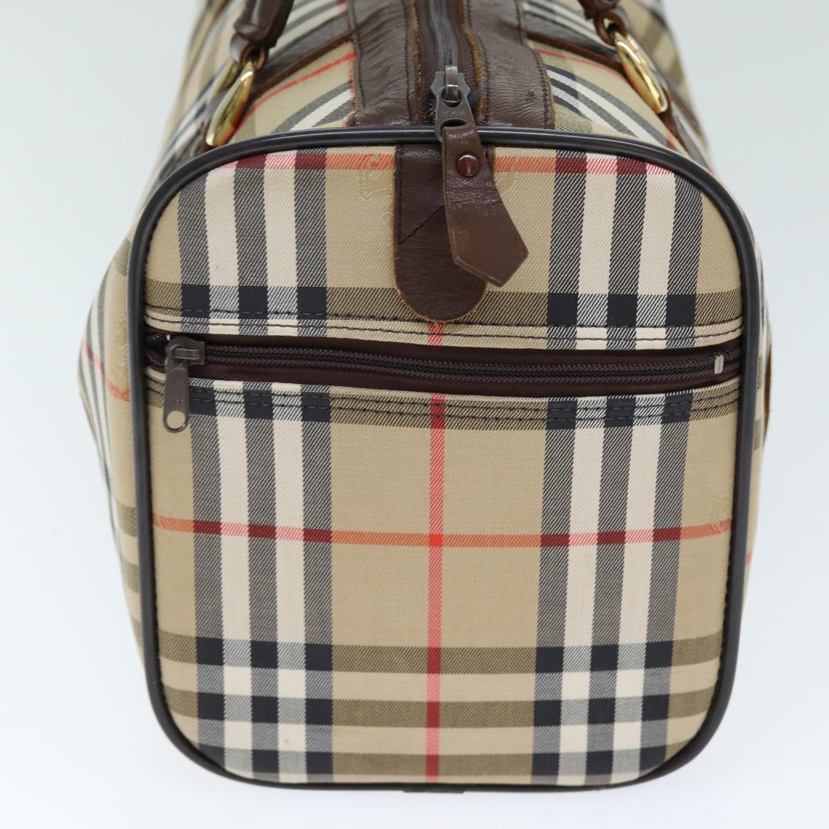 Luxury BurberrySs Nova Check Boston Bag Canvas Beige Auth ki4441