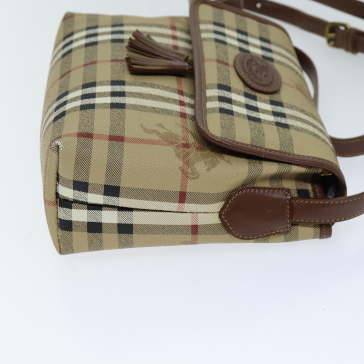 Luxury BurberrySs Nova Check Shoulder Bag PVC Leather Auth ki4534