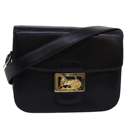 Luxury CELINE Horse Carriage Shoulder Bag Leather Black  ki4569