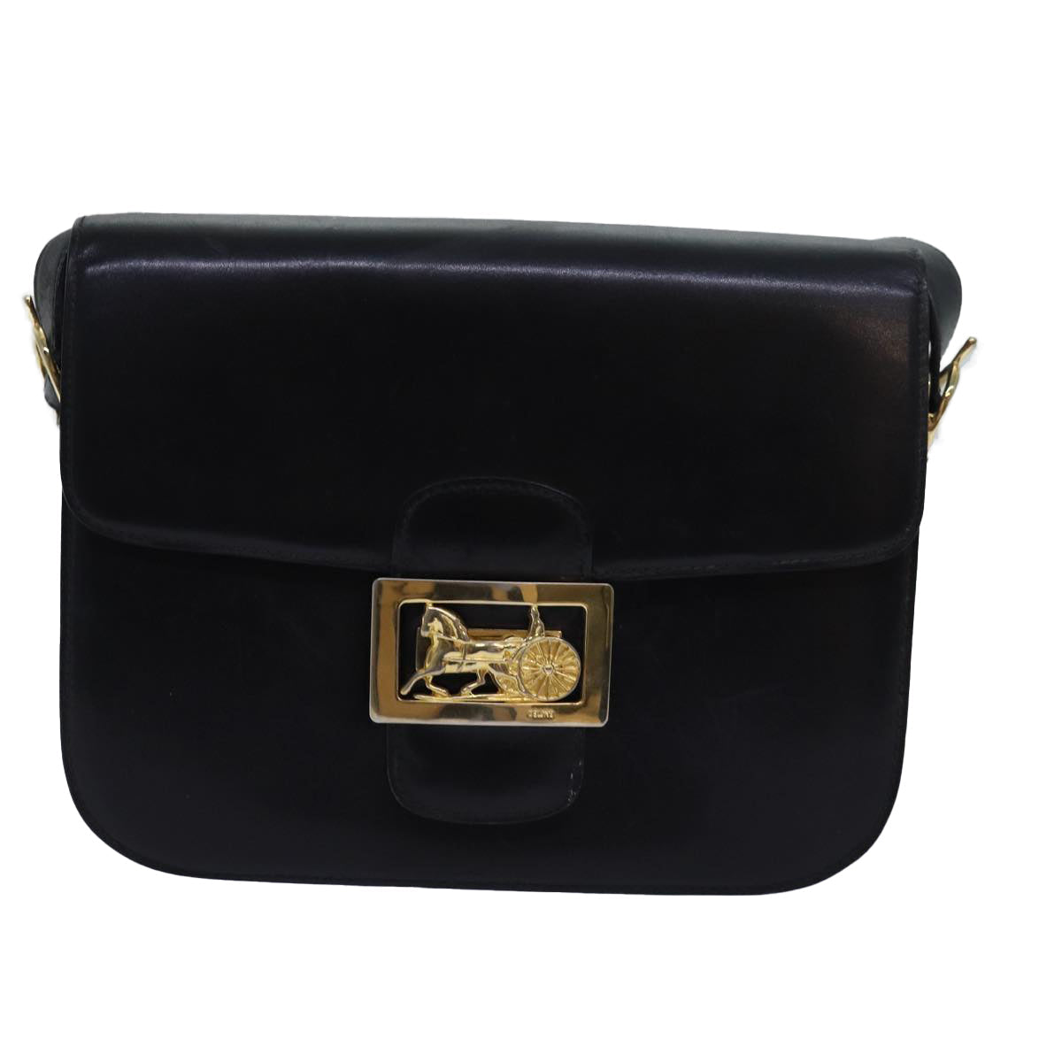 Luxury CELINE Horse Carriage Shoulder Bag Leather Black  ki4569