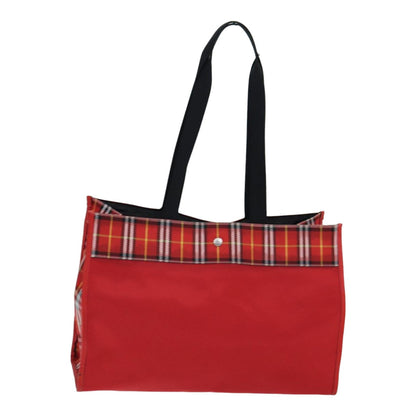 Luxury Burberry Nova Check Tote Bag Nylon Red Silver Auth ki4714