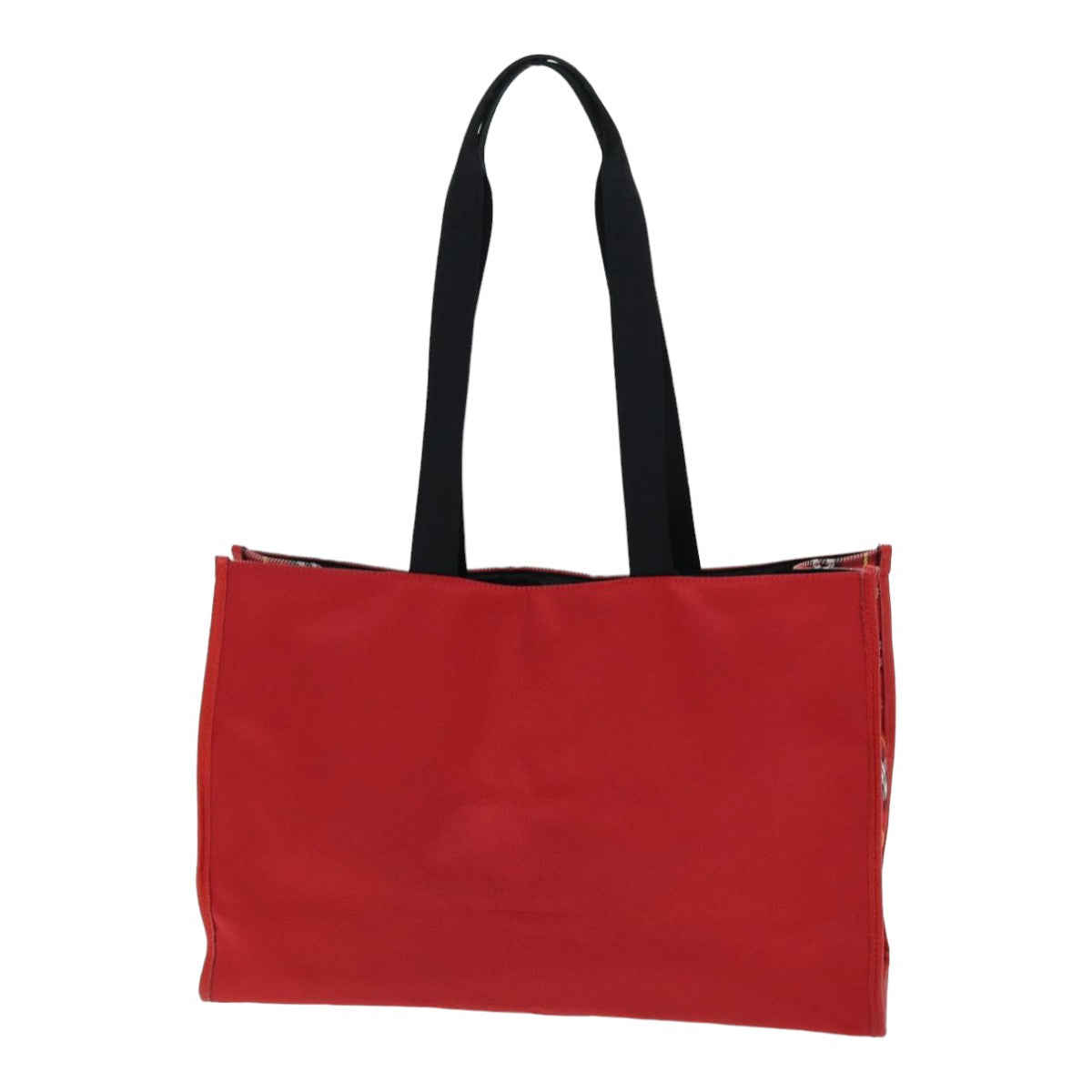 Luxury Burberry Nova Check Tote Bag Nylon Red Silver Auth ki4714