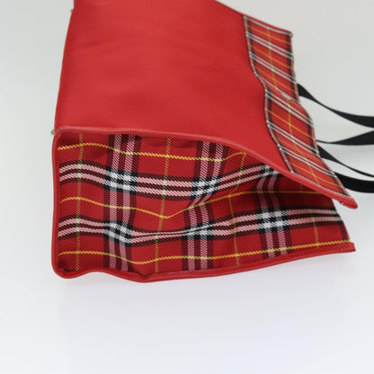 Luxury Burberry Nova Check Tote Bag Nylon Red Silver Auth ki4714