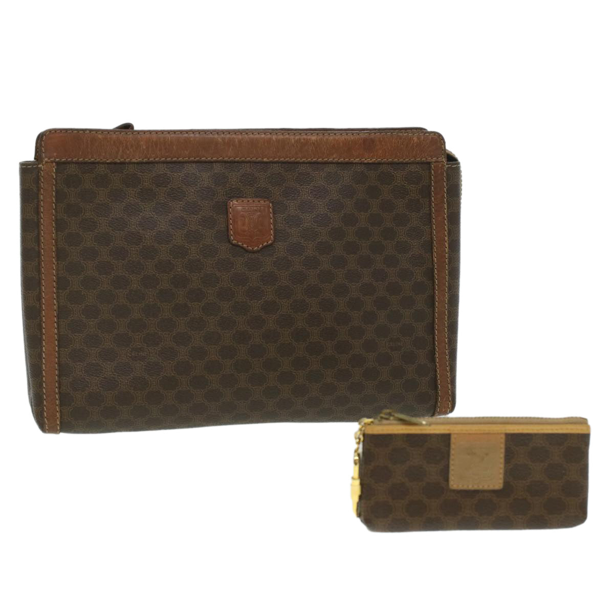 Luxury CELINE Macadam Canvas Coin Purse Clutch Bag PVC Leather 2Set Brown  kk159