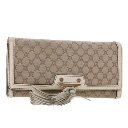 Luxury CELINE Macadam Canvas Long Wallet Leather Beige  kk176