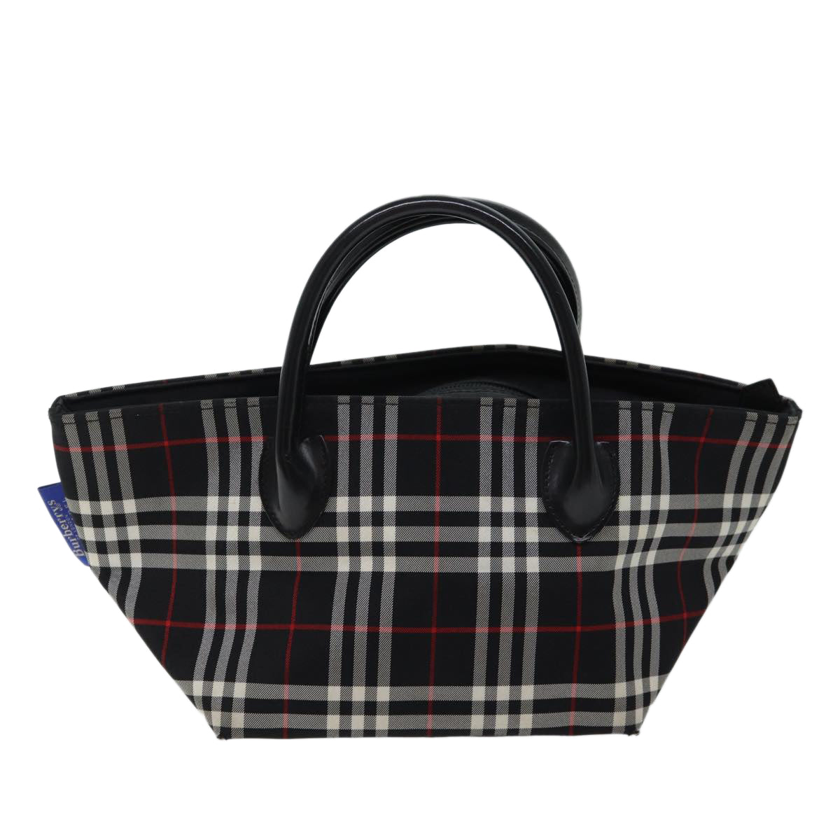 Luxury BurberrySs Nova Check Blue Label Hand Bag Nylon Black Auth kk206
